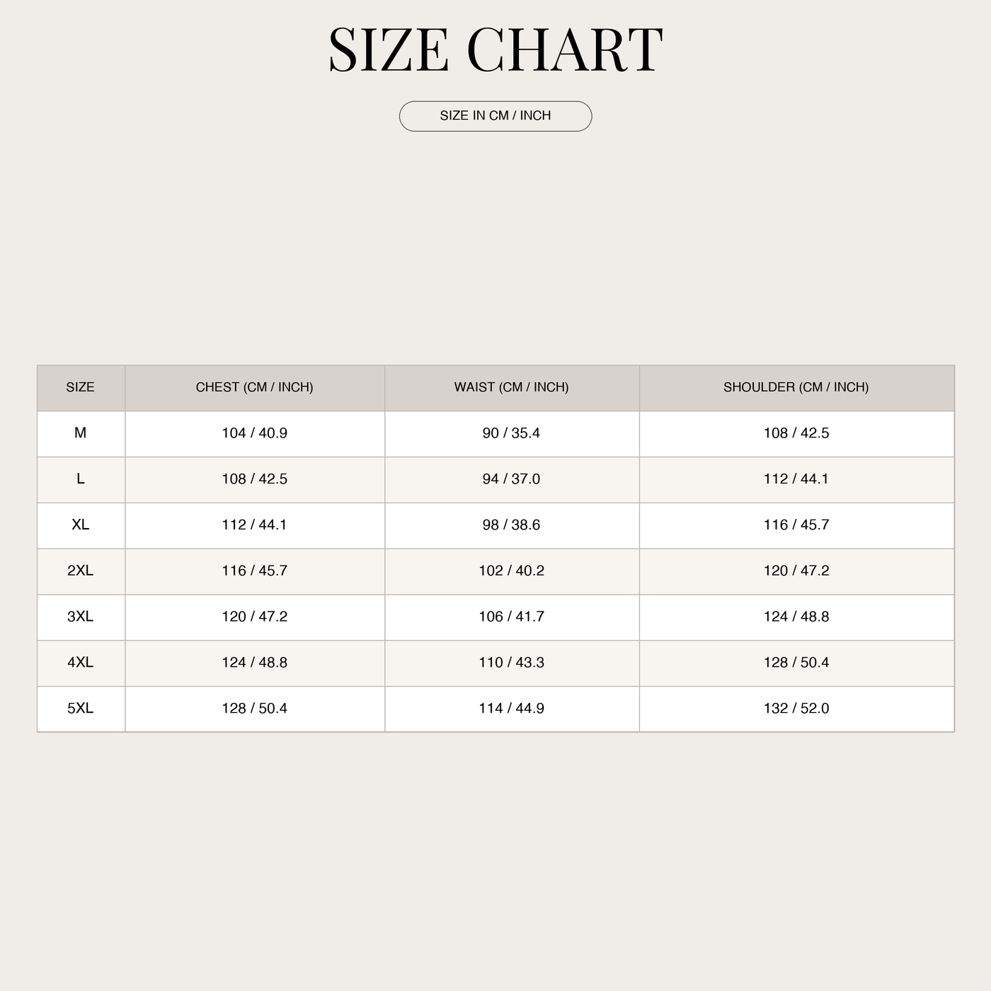 Men's Corduroy Jacket – Buttoned Front with Chest Pockets size chart