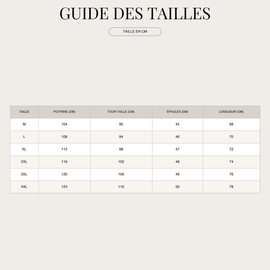 Veste de Printemps pour Homme – en Coton, Col Montant & Déperlante size chart
