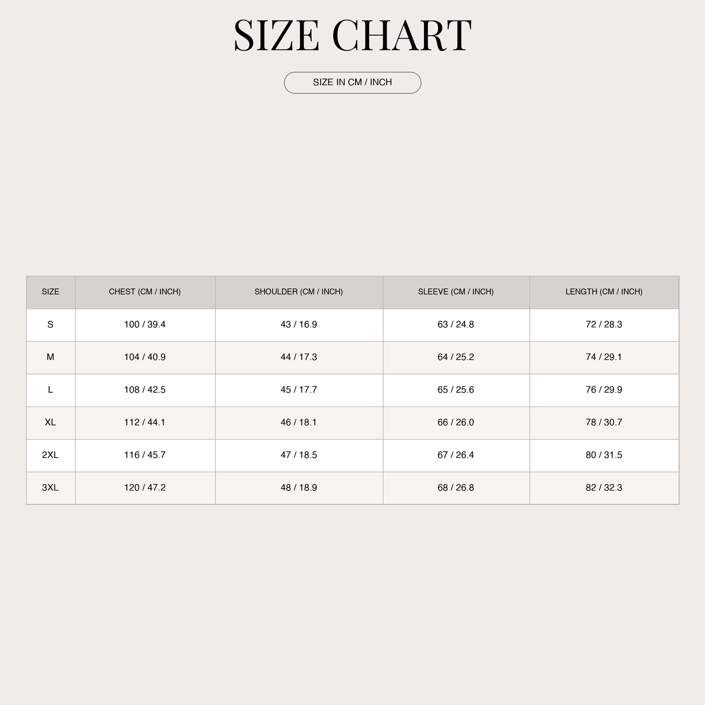 Men's Full-Zip Cardigan – Soft Knit with Ribbed Cuffs size chart