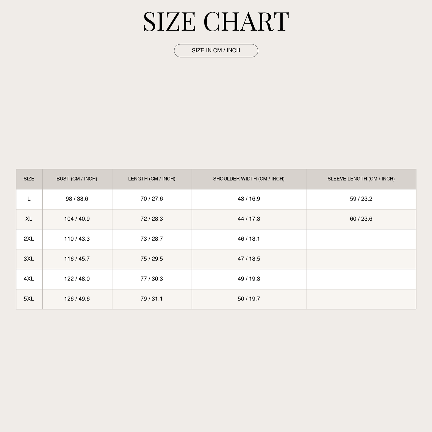 Men's Lined Flannel Shirt – Soft and Warm with Classic Fit size chart