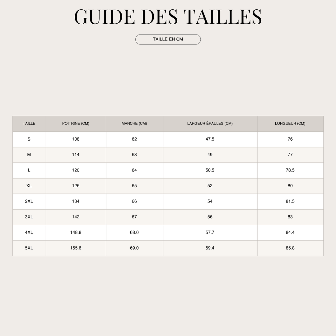 Chemise à manches longues pour Homme – Col classique et Coupe confortable size chart