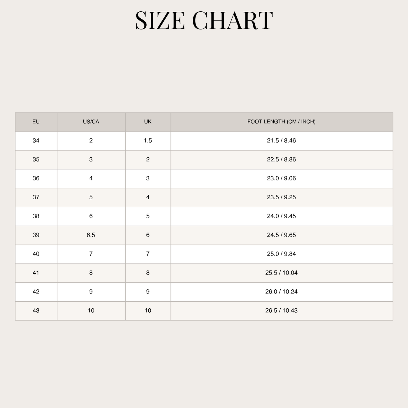 Women's Tall Winter Boots – Zipper Closure with Low Heel size chart