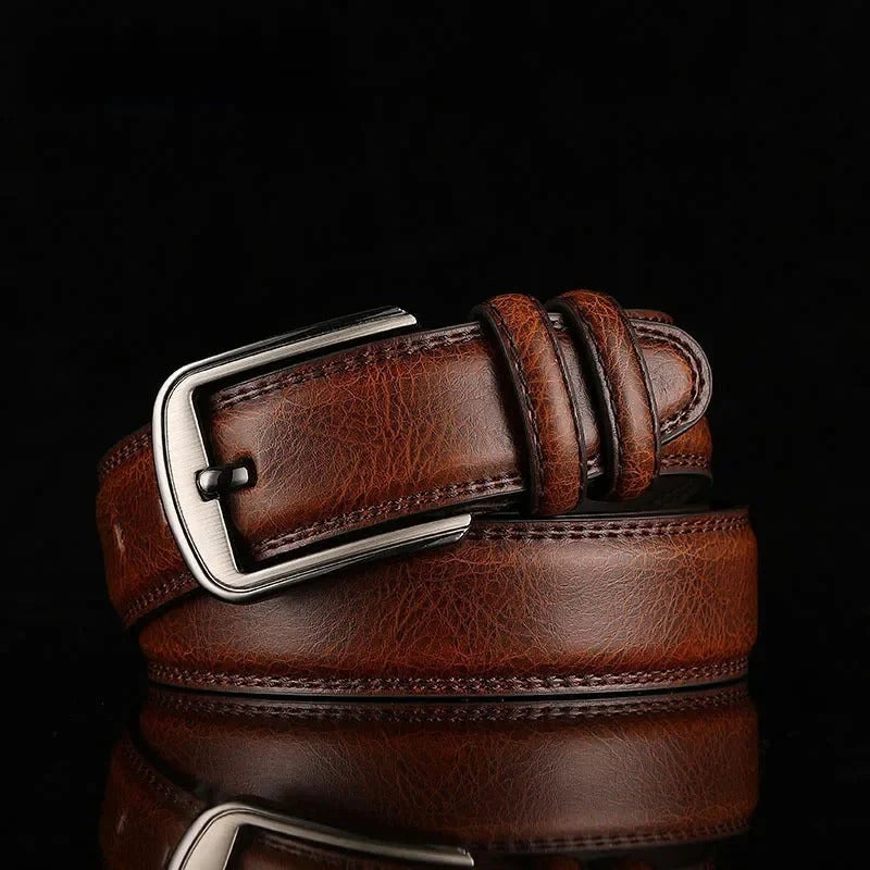 Men's Belt of Full-Grain Leather – With a Shiny Polished Metal Buckle 7