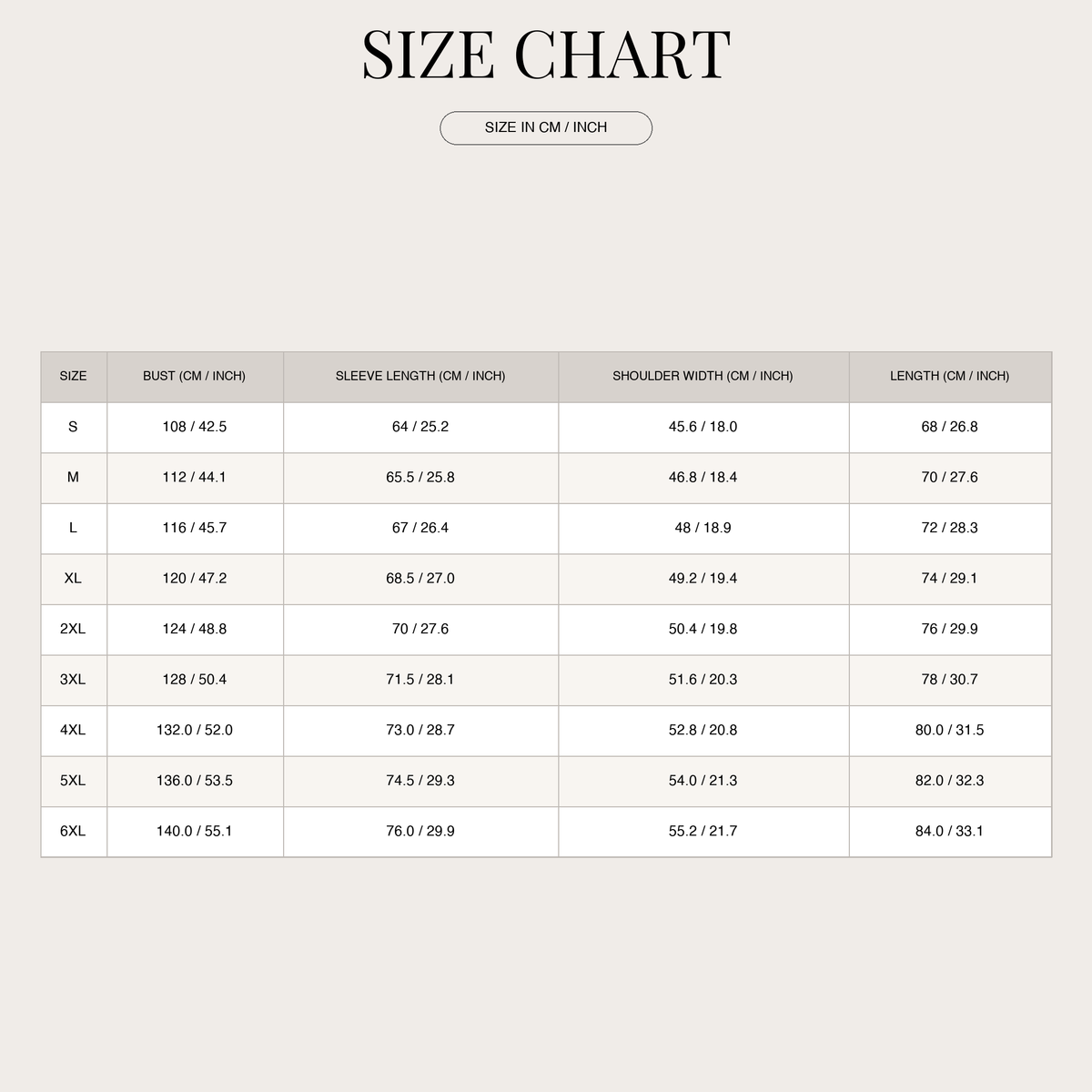 Men's Bomber Jacket – Wind-Resistant and Warming size chart