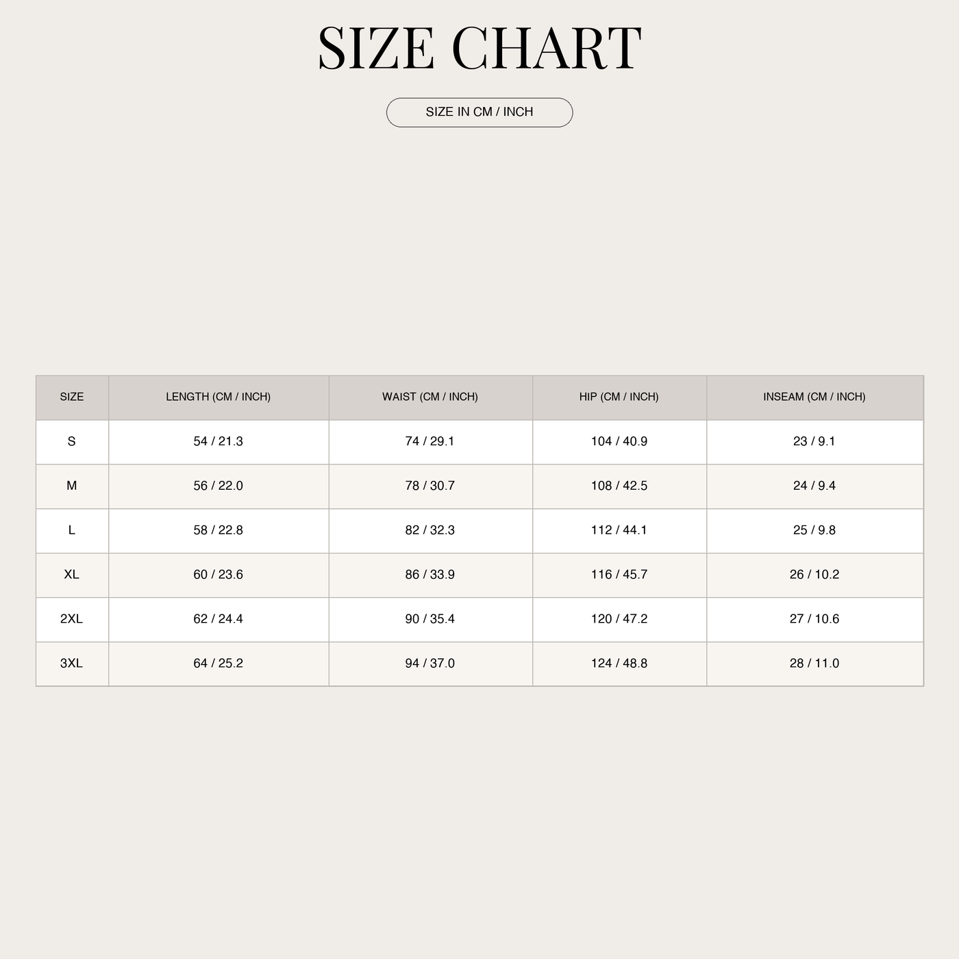 Men's Cargo Bermuda Shorts – Elastic Waist with Flap Pockets size chart
