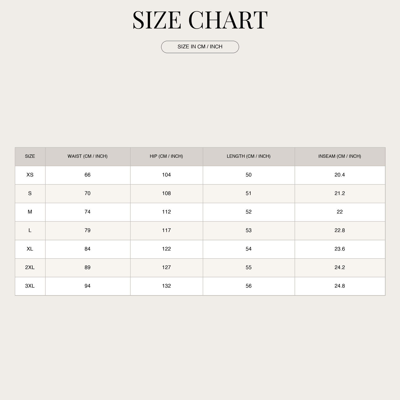 Men's Cargo Shorts – Drawstring Waist with Side Pockets size chart