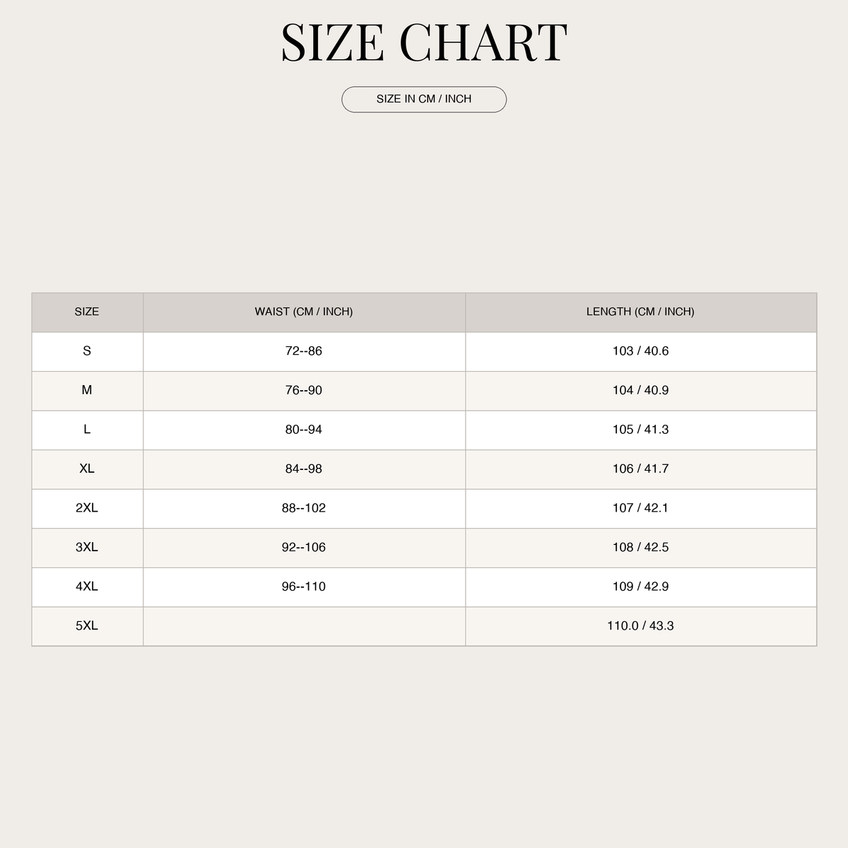 Men's Casual Pants – Comfortable & Adaptable size chart