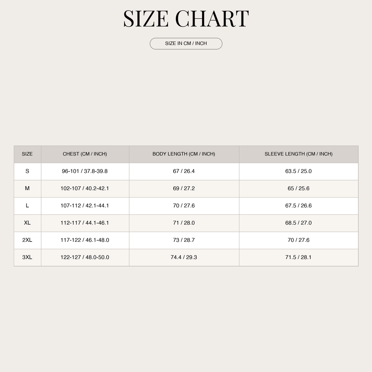 Men's Casual Shirt Jacket – Adaptable and Comfortable size chart