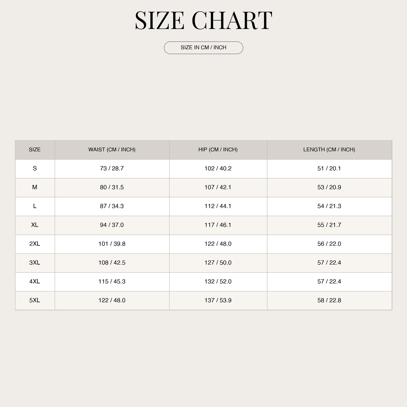 Men's Casual Shorts – Elastic Waist with Corduroy Texture size chart