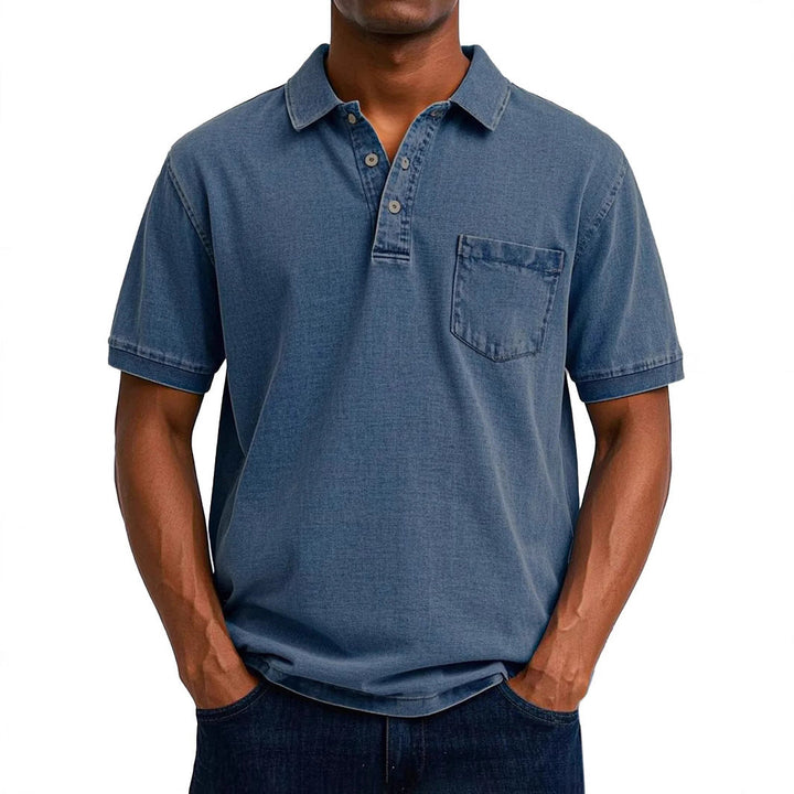 Mens_Classic_Denim_Polo_Shirt_Vintage_Short_Sleeve_and_Chest_Pocket_1
