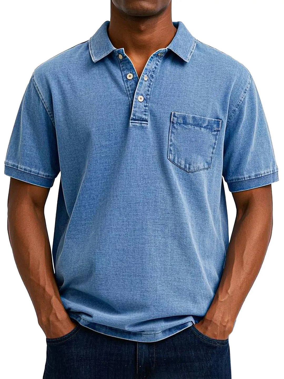 Mens_Classic_Denim_Polo_Shirt_Vintage_Short_Sleeve_and_Chest_Pocket_3