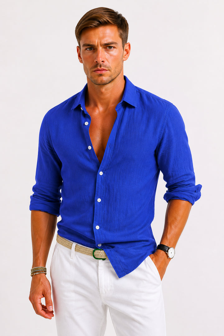 Mens_Classic_Elegant_Oxford_Shirt_Linen_with_Rolled_Sleeves_3