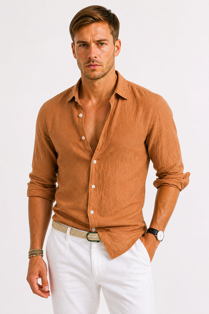Mens_Classic_Elegant_Oxford_Shirt_Linen_with_Rolled_Sleeves_7