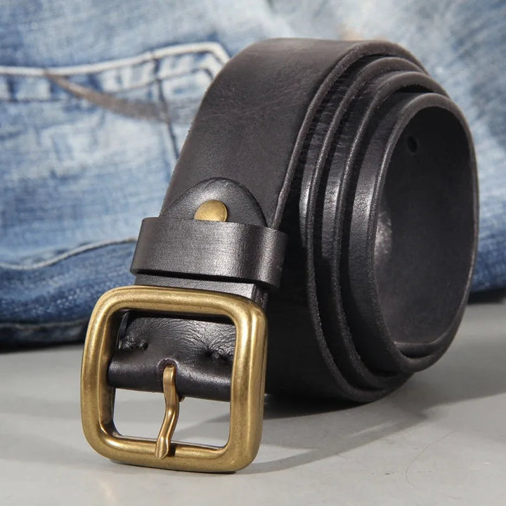 Men's Classic Leather Belt – With Brass Buckle 3