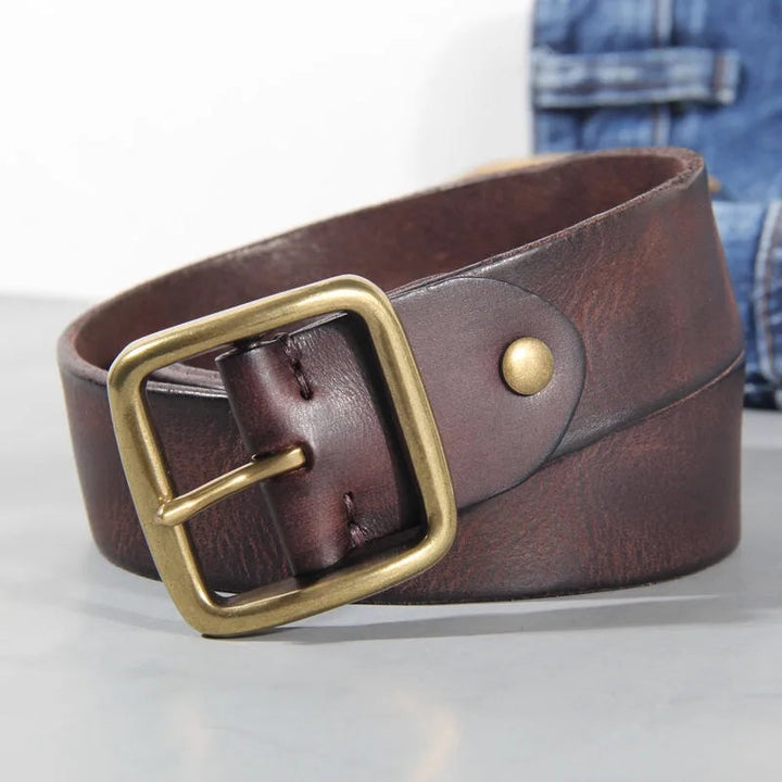 Men's Classic Leather Belt – With Brass Buckle 4