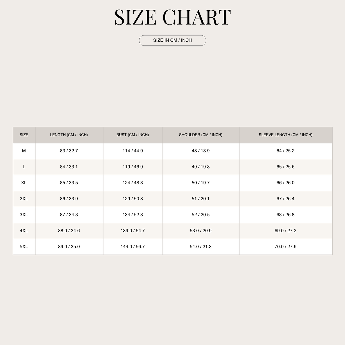 Men's Classic Long Coat – Windproof and Elegant size chart