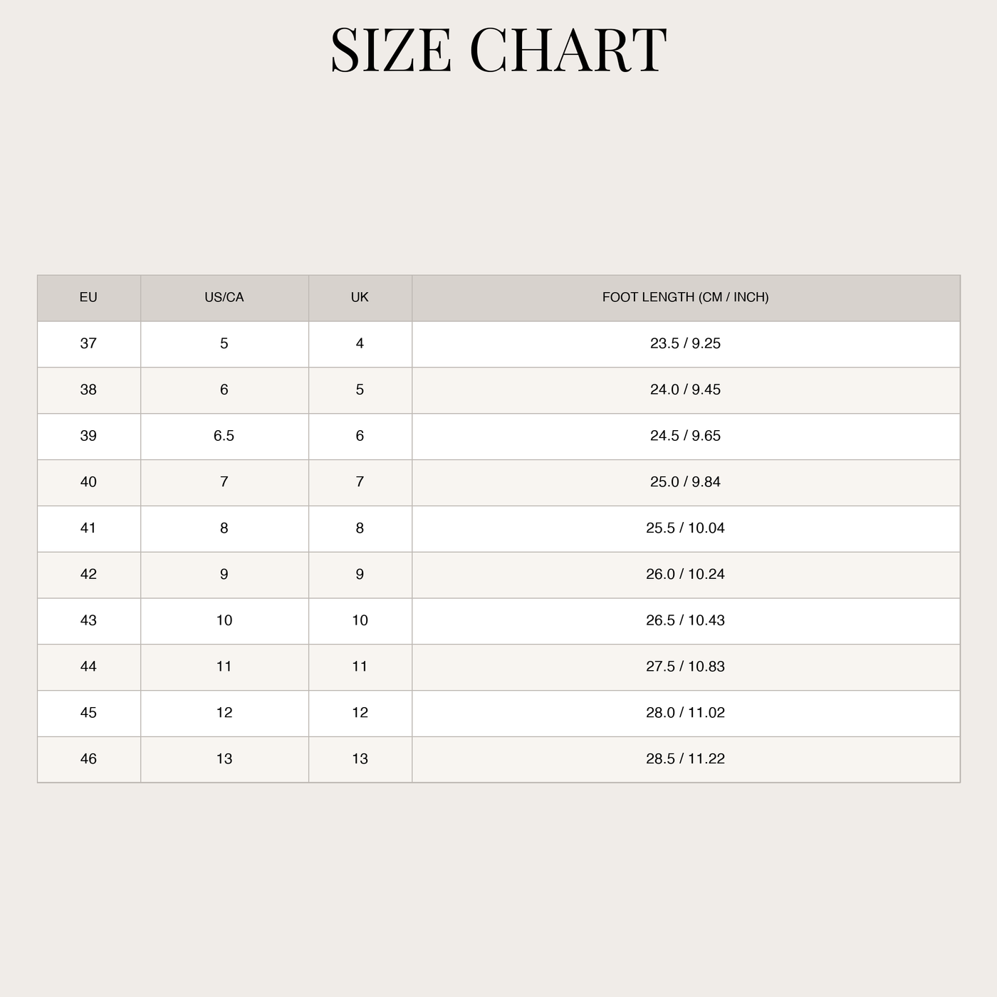 Men's Comfort Sandals – Adjustable Straps and Footbed size chart