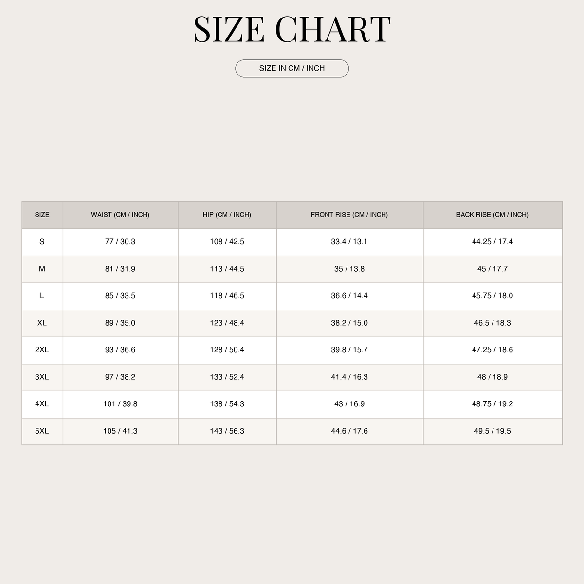 Men's Corduroy Trousers – Comfortable for All-Year Wear size chart
