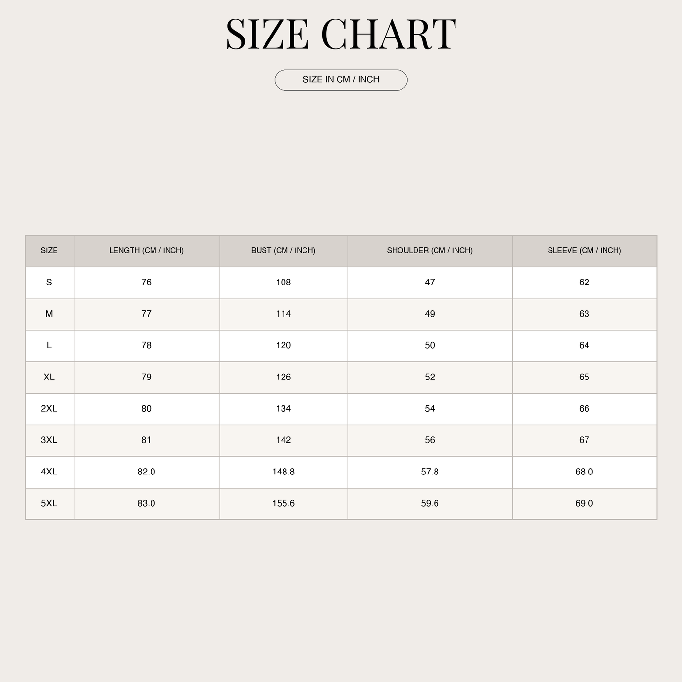 Men's Classic Cotton Linen Shirt – With Kent Collar and Button Placket size chart
