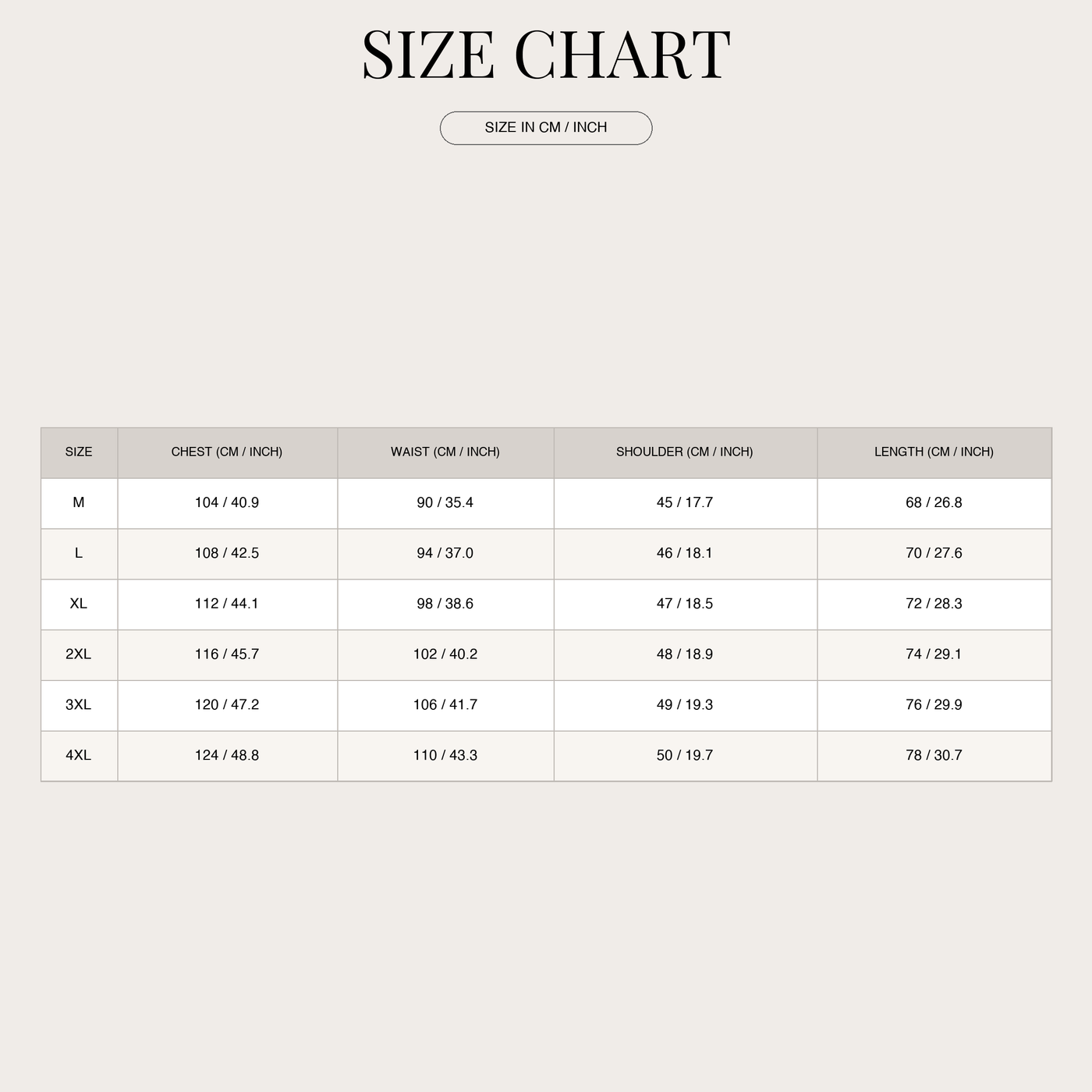 Men's Cotton Spring Jacket – Stand Collar & Water Resistant size chart