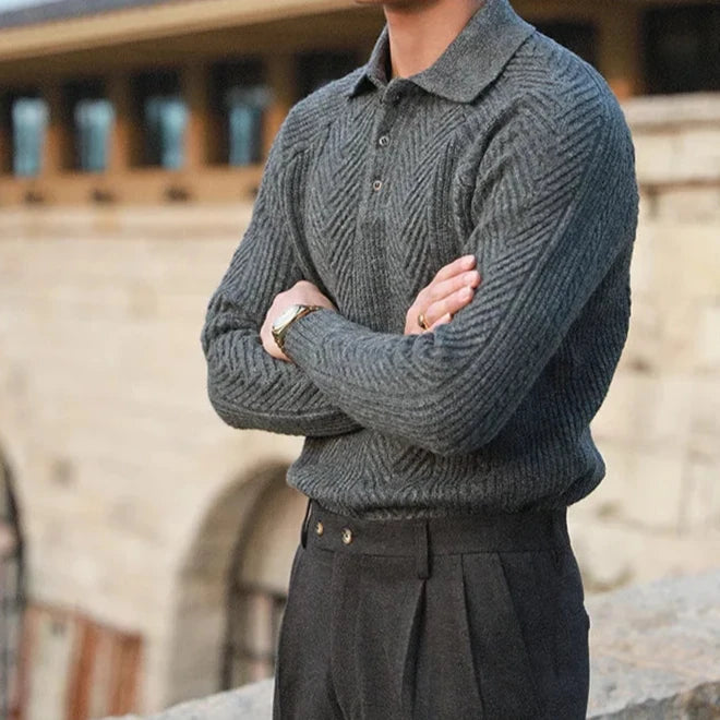Mens_Elegant_Knitted_Polo_Shirt_Short_Sleeve_with_Structured_Look_9