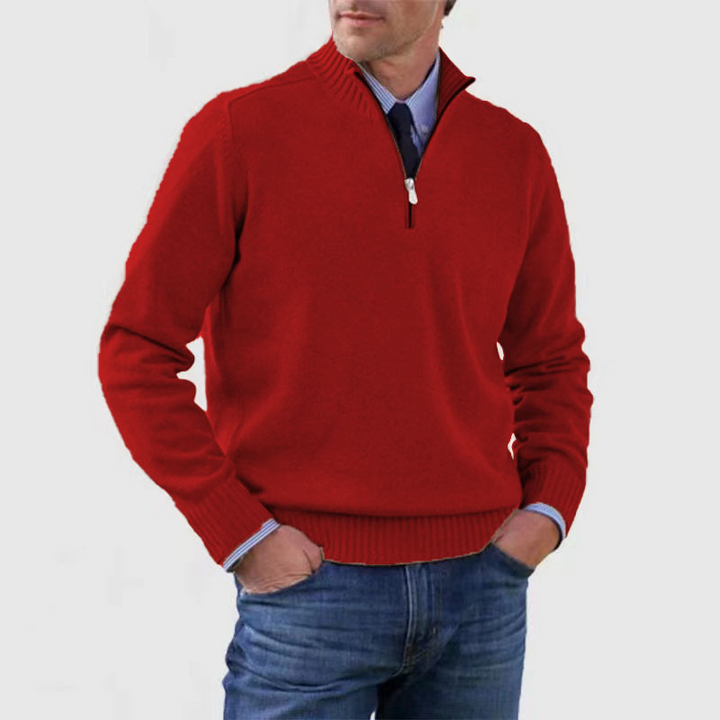 Mens_Fine_Knit_Sweater_Warm_Classic_with_Stand_Collar_Half_Zipper_1