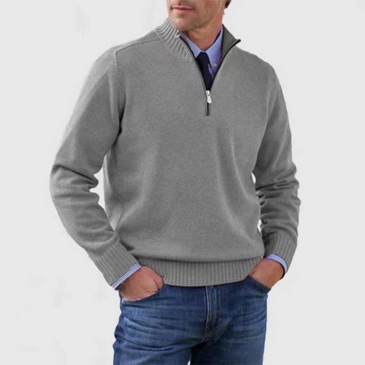 Mens_Fine_Knit_Sweater_Warm_Classic_with_Stand_Collar_Half_Zipper_2