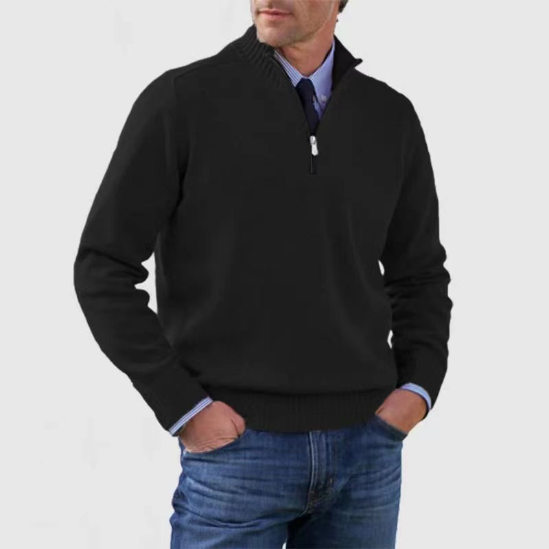Mens_Fine_Knit_Sweater_Warm_Classic_with_Stand_Collar_Half_Zipper_3