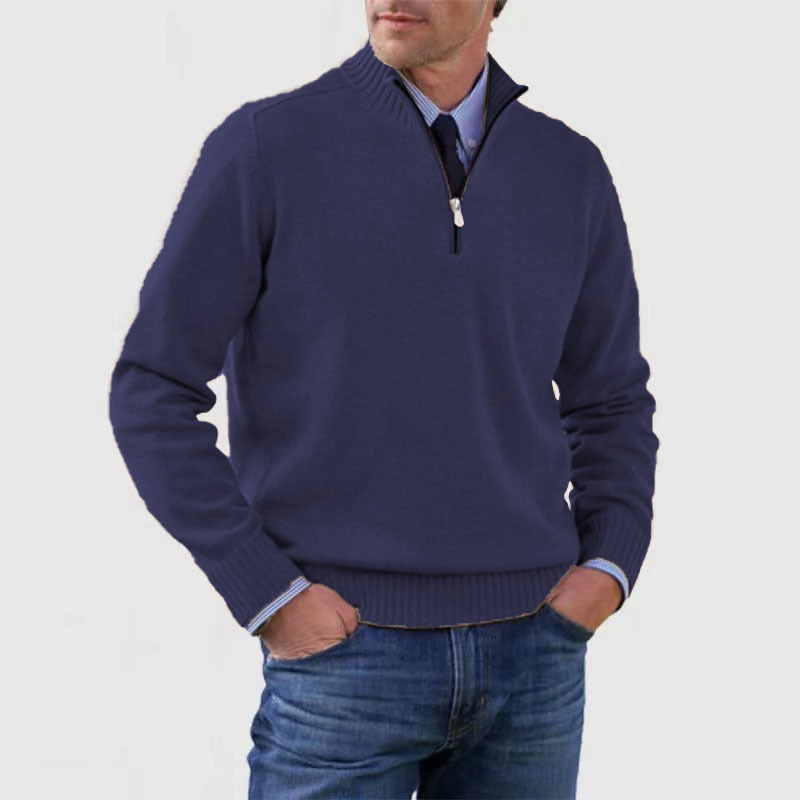 Mens_Fine_Knit_Sweater_Warm_Classic_with_Stand_Collar_Half_Zipper_5