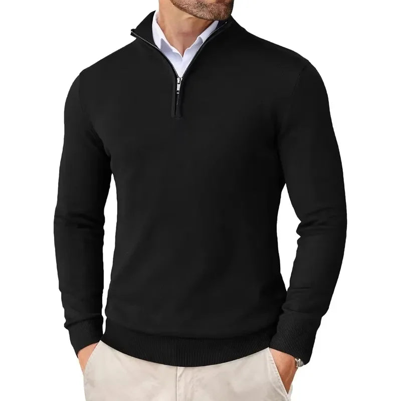 Mens_Half_Zip_Pullover_Classic_Fit_with_Stand_Up_Collar_1