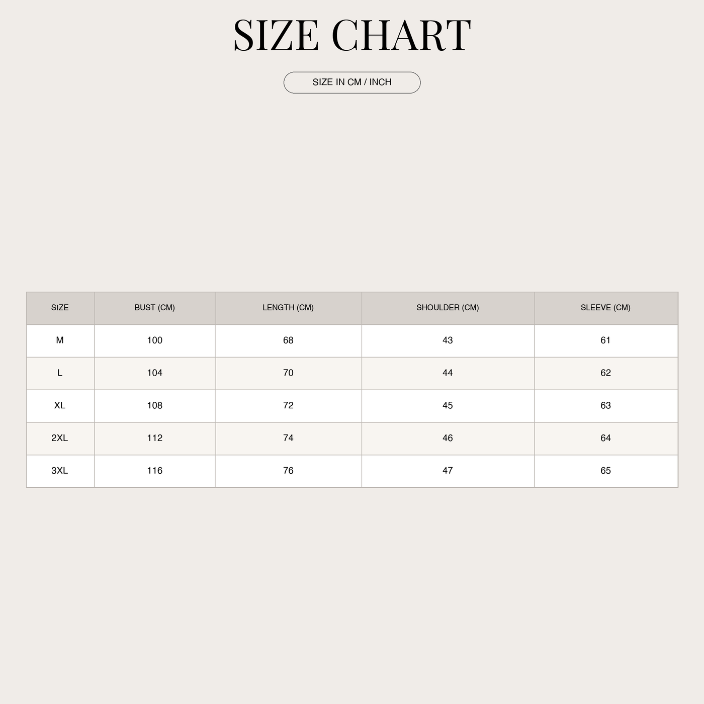Men's Half-Zip Pullover – Classic Fit with Stand-Up Collar size chart