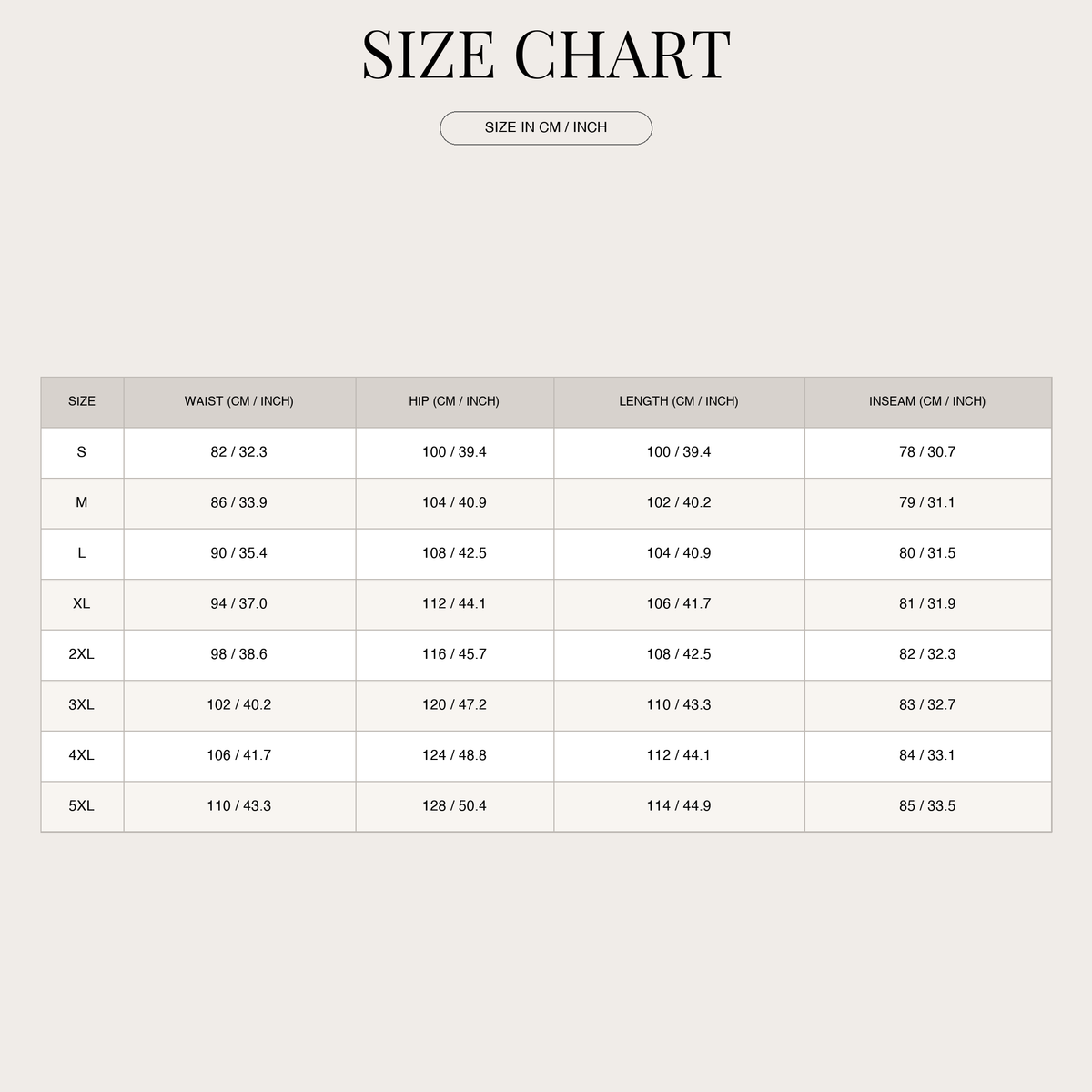 Men's Insulated Utility Pants – Warm with Durable Cotton Fabric size chart