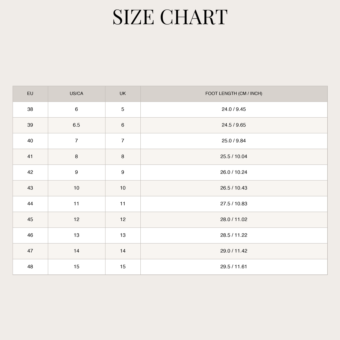 Men's Leather Penny Loafer – Chunky Platform Sole and Slip-on Style size chart