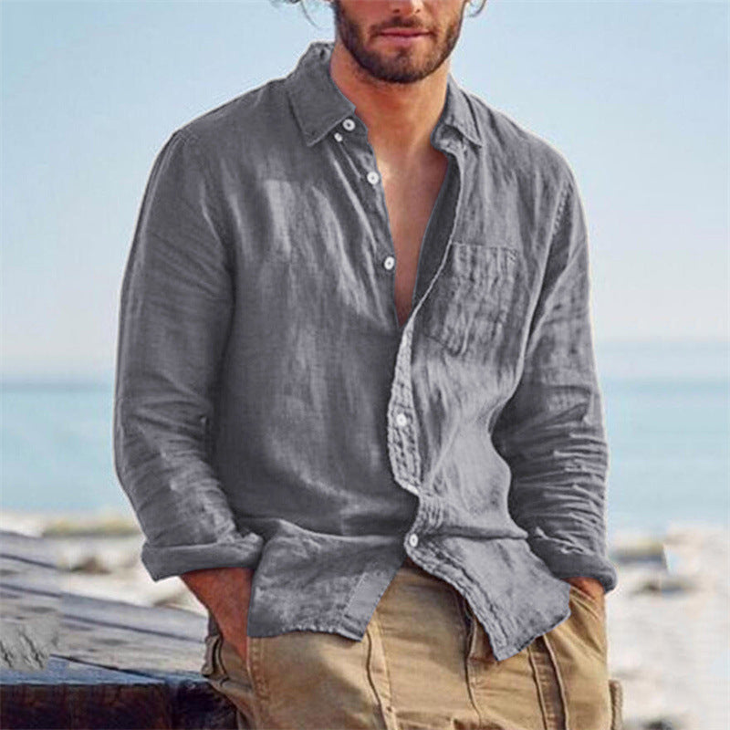 Mens_Lightweight_Linen_Shirt_Stand_Collar_with_Buttoned_Front_2