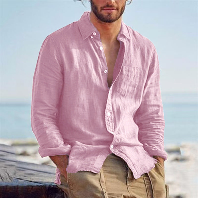 Mens_Lightweight_Linen_Shirt_Stand_Collar_with_Buttoned_Front_4