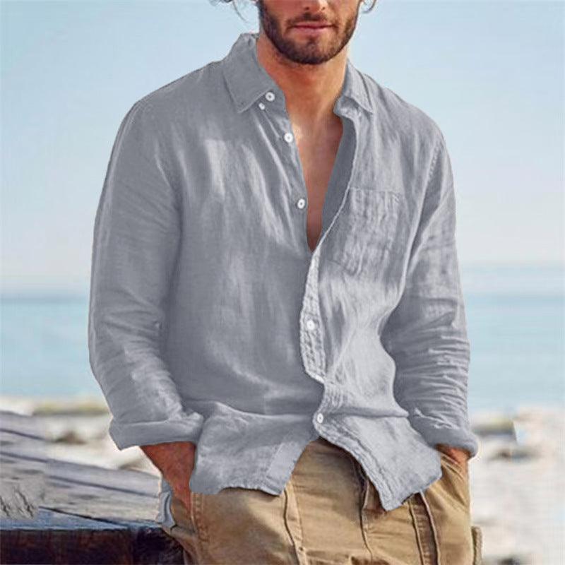 Mens_Lightweight_Linen_Shirt_Stand_Collar_with_Buttoned_Front_7