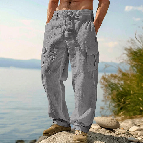 Mens_Linen_Cargo_Pants_Flap_Pockets_with_Elastic_Waist_11