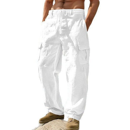 Mens_Linen_Cargo_Pants_Flap_Pockets_with_Elastic_Waist_5