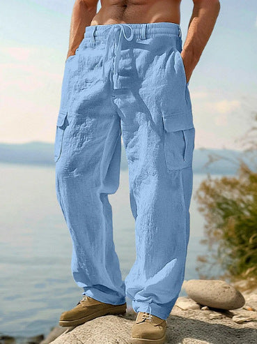 Mens_Linen_Cargo_Pants_Flap_Pockets_with_Elastic_Waist_7
