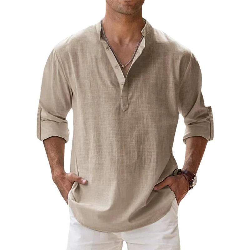 Mens_Linen_Henley_Shirt_Relaxed_fit_and_button_neck_1