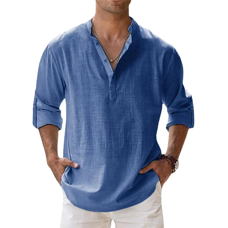 Mens_Linen_Henley_Shirt_Relaxed_fit_and_button_neck_2
