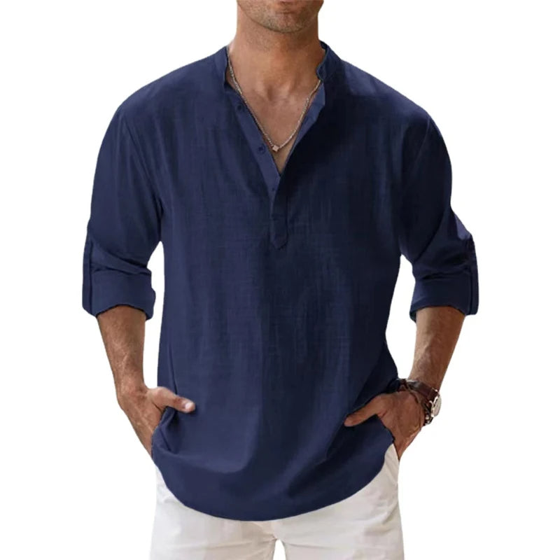 Mens_Linen_Henley_Shirt_Relaxed_fit_and_button_neck_5