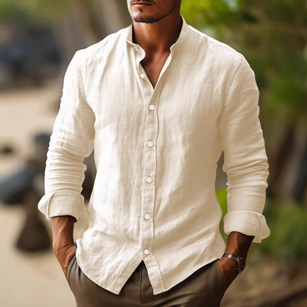 Mens_Linen_Shirt_with_Band_Collar_and_Button_Placket_4