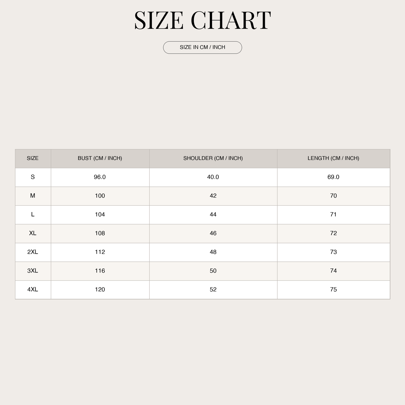 Men's Modern Classic Linen Shirt – With Band Collar and Button Placket size chart