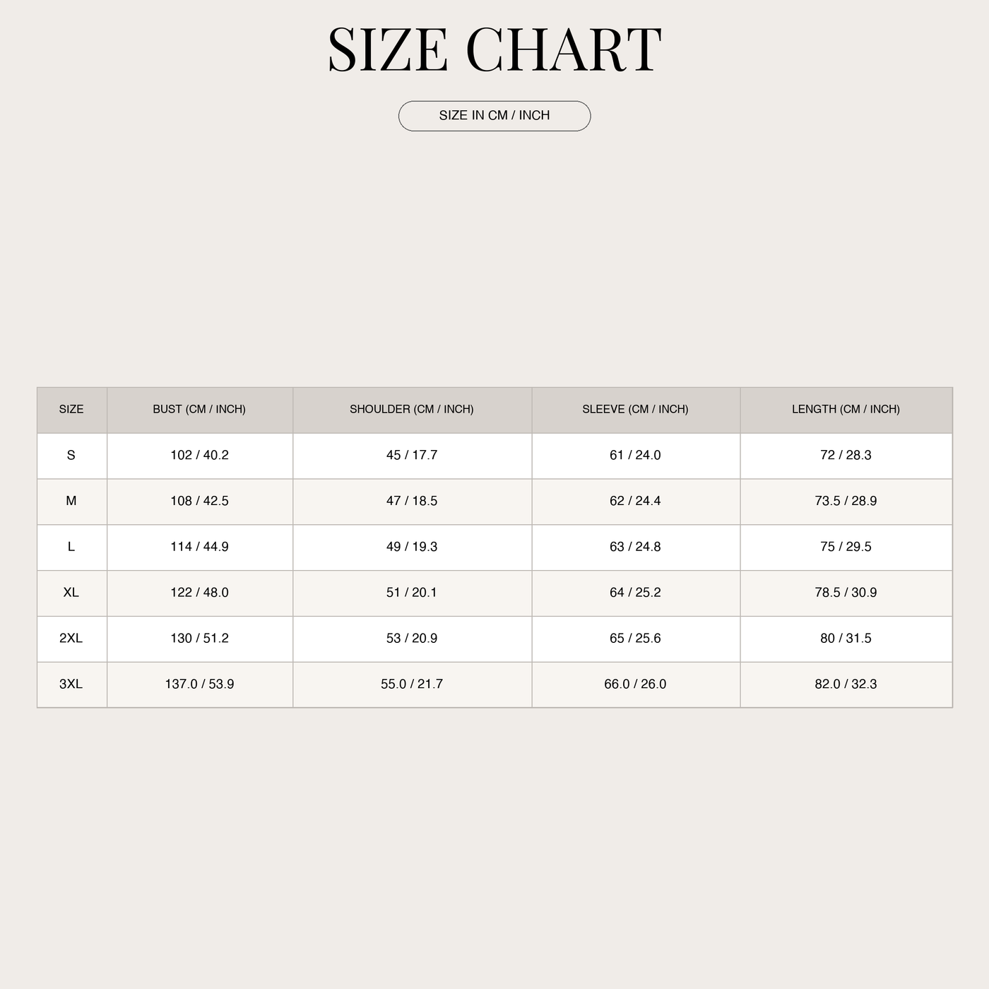 Men's Long-Sleeve Henley Shirt – Casual and Comfortable size chart