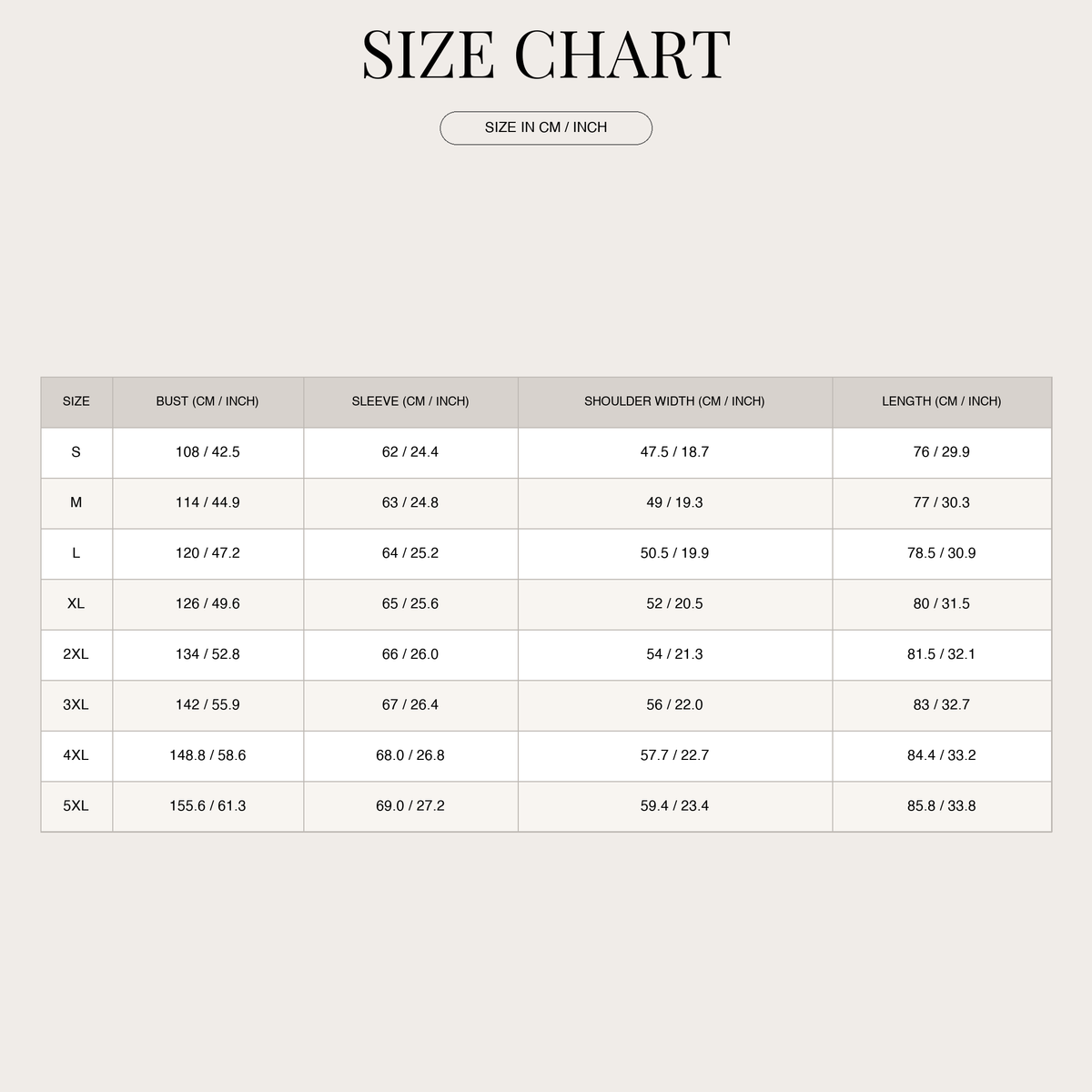 Men's Long-Sleeve Shirt – Classic Collar and Comfortable Fit size chart