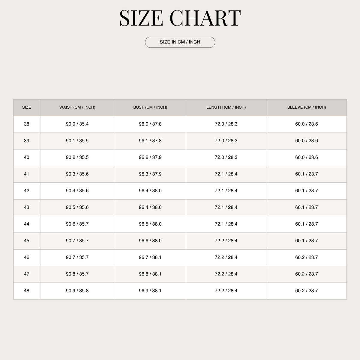 Men's Long-Sleeve Shirt – Elegant and Tailored Fit size chart