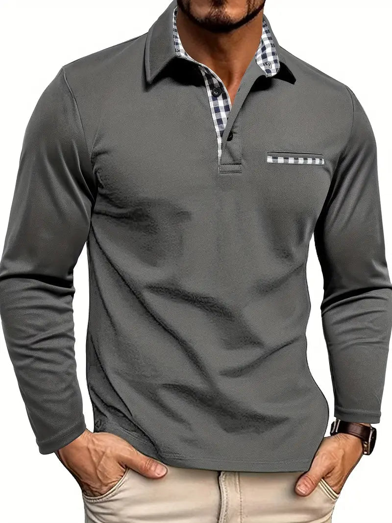 Mens_Long_Sleeve_Polo_Shirt_Plaid_Trim_Collar_Detail_4