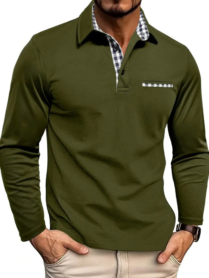 Mens_Long_Sleeve_Polo_Shirt_Plaid_Trim_Collar_Detail_5