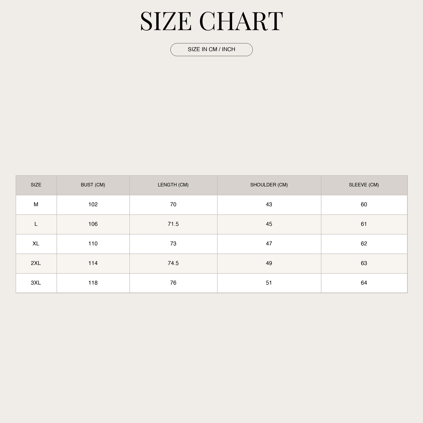 Men's Loose Classic Cotton Shirt – Long-Sleeve size chart